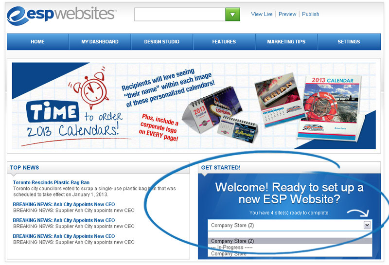 espwebsites quick launch