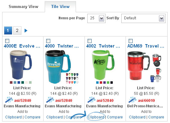 espweb adding products to the clipboard