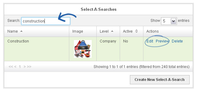 ESPWebsites Features create select a searches
