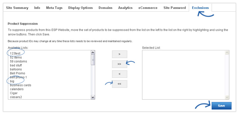 espwebsites settings exclusions