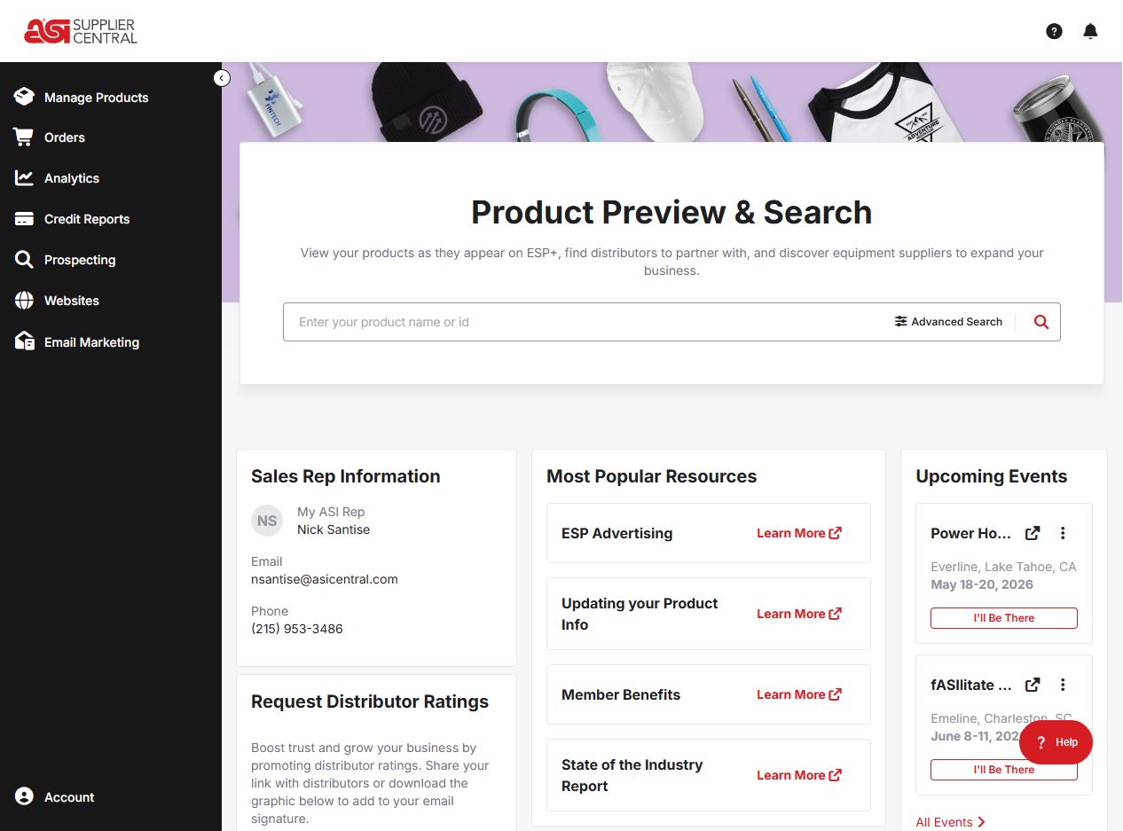 ASI Supplier Central Homepage